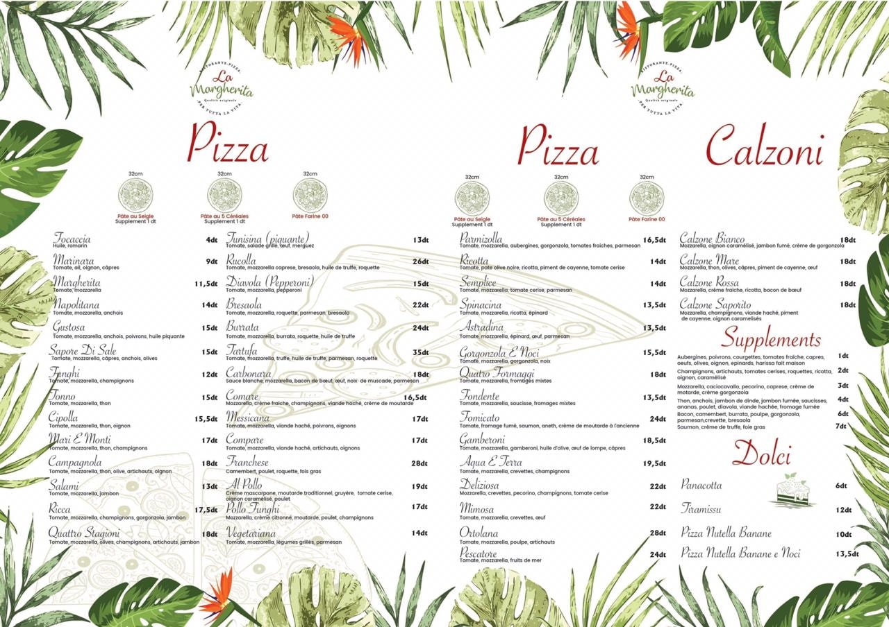 margherita menu